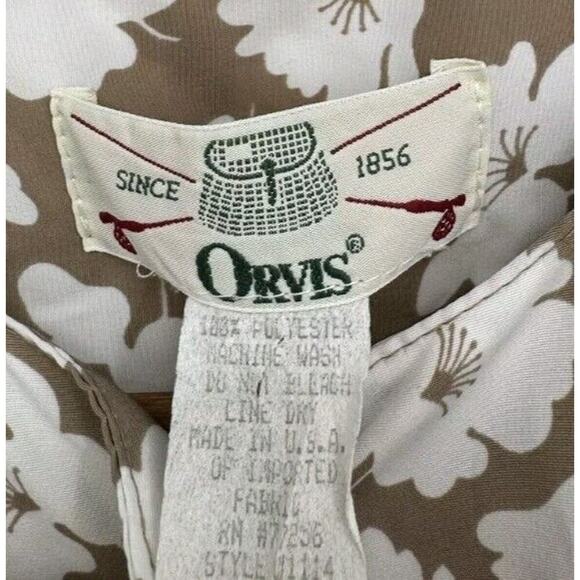 Vintage Orvis Tradwife Pleated Tan Floral Print Button Collared Midi Dress L‎ - Picture 12 of 12